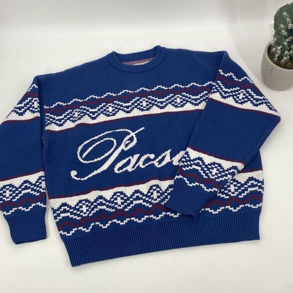 PacSun Fairisle Crew Sweater Large Chunky Nordic Ski Blue Heavyweight Large - Picture 4 of 14